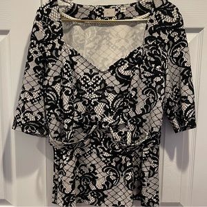 Anthro Postmark 9-HI5 S'CL peplum black & white lace print Sz L